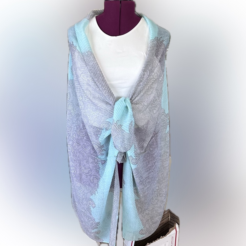 Aqua and Gray Scarf Wrap/Table Runner/Coverup